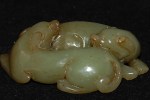 Antikes paar Foo Hunde / Dogs in russet Jade
